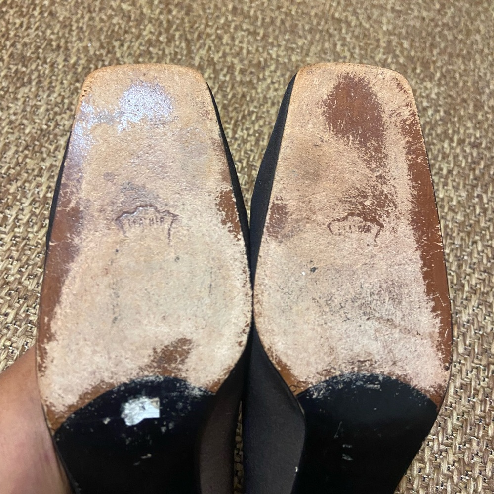 Vintage Stuart Weitzman Dark Brown Flats with Square Buckle & block heel, 11. - Picture 8 of 10